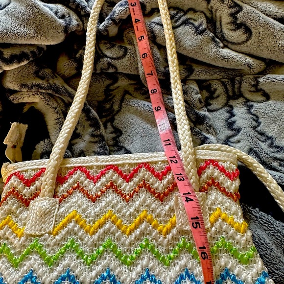 Vtg Bob & Alice Woven Macrame Multicolored Chevron Print Medium Shoulder Bag guc - Picture 7 of 8